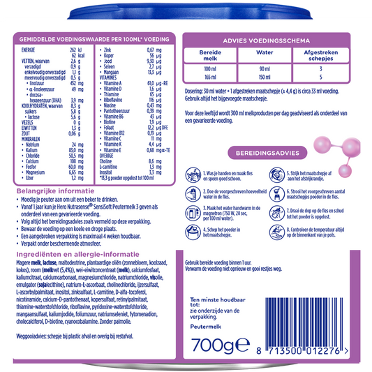 Hero Nutrasense SensiSoft Peutermelk 3 (1+jr) - Flesvoeding - Babymelk - Babyvoeding - achterkant
