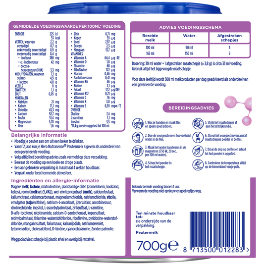 Hero Nutrasense SensiSoft Peutermelk 4 (2+jr) - Flesvoeding - Melkpoeder - Babymelk - achterkant